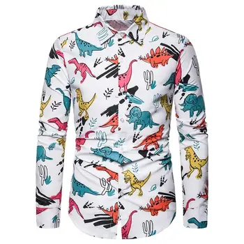 

Social Shirt Men's Clothing Fashion Dinosaur print Blouse Men New model Shirts Stay Slim fit Casual New