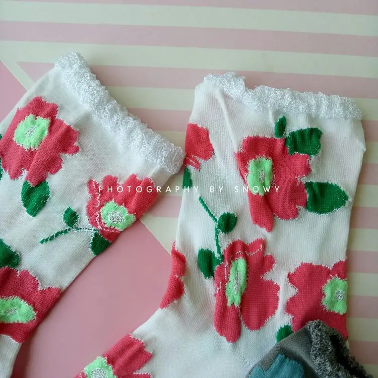 Temperament hollow mesh crocheted flowers glitter onion lace retro silk female socks