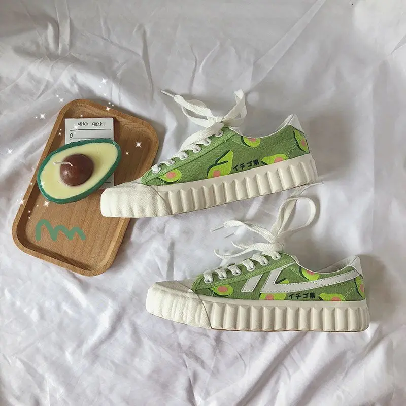 

Yamamoto Wind MORI Series Avocado Canvas Shoes Matcha Green Hand-Painted Shoes Student Korean-style Versatile Ulzzang Shoes
