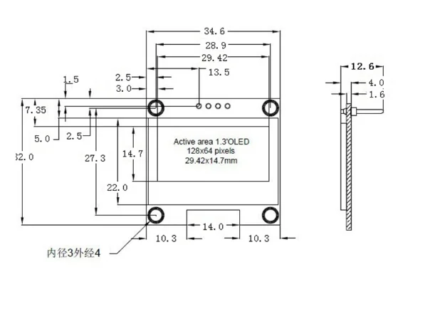 1 Stück 1.3 "oled Modul weiß und blau Farbe iic i2c 1,3x64 Zoll oled lcd LED-Anzeige modul für Arduino iic i2c kommunizieren – Detail 3