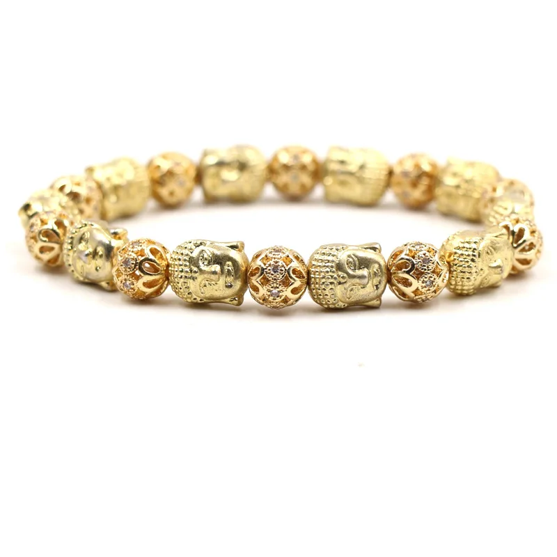 

Micro Inset zircon Lantern Ball Double Sided Buddha Head Beads Bracelet Bangle Charm Gold Jewelry Gift for Men Women