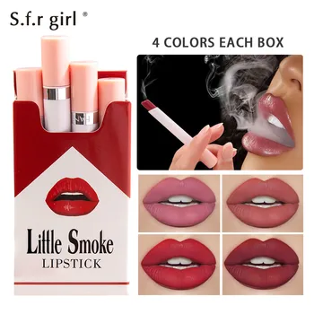

4 Pcs/set Matte Cigarette Lipstick Velvet Fog Cosmetics Long Lasting Makeup Set Red Lip Stick