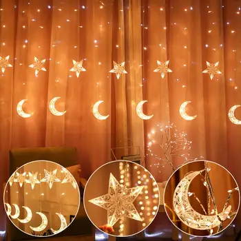 

EU 110V Moon Star Curtain Light LED String Christmas Decoration For Home Merry Christmas Tree Decor 2020 Xmas Navidad New Year