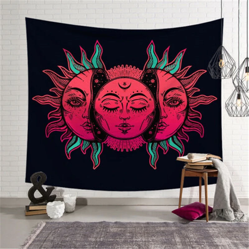 Psychedelic Moon& Sun гобелен на стену искусство гобеленовое пляжное полотенце в общежитии домашний декор настенная Мандала одеяло пледы печатных гобелен - Цвет: B