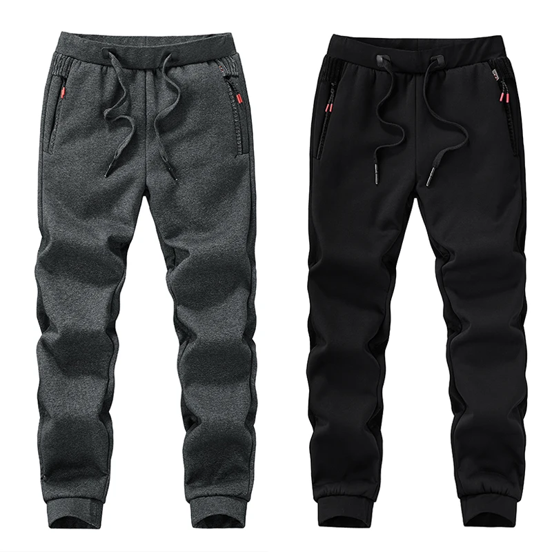 Winter Zip Pockets Mens Joggers Sweatpants Black Grey Thick Warm Fleece Pants Male Casual Thermal Track Trousers Big Size 8XL gym joggers for men