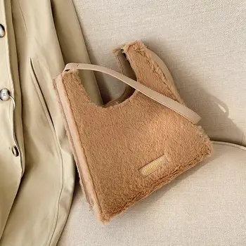 

Women Bags Fashion Retro Casual Handbag Female Plush Solid Color Shoulder Shopping Bag Totes