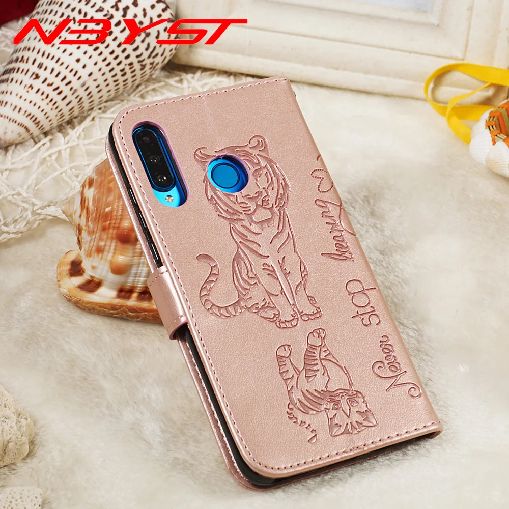 Модные ободок с ушками кошки тигра кожаный флип чехол для huawei P30 Lite Y6 Y7 2019 P Smart Z Y9