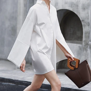 

2020 New Autumn Winter Turn-down Collar Long Sleeve Spliced Loose big size Temperament Dress Women Blouse Fashion