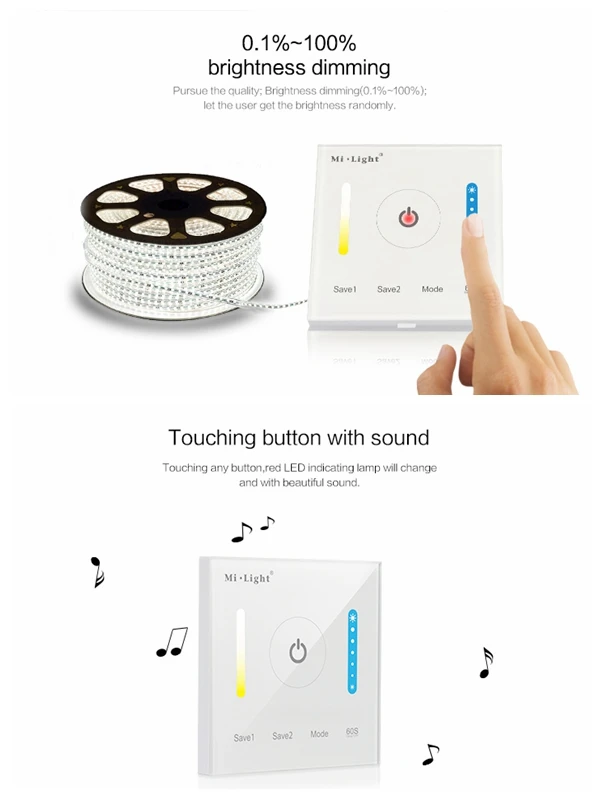P2 Mi Light Touch Switch Panel LED Dimmer Controller for Strip Lighting