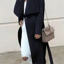 Осеннее Женское шерстяное пальто с длинными рукавами, зимнее пальто с отложным воротником, оверсайз-блейзер, верхняя одежда, куртка, пальто свободного кроя, женская одежда