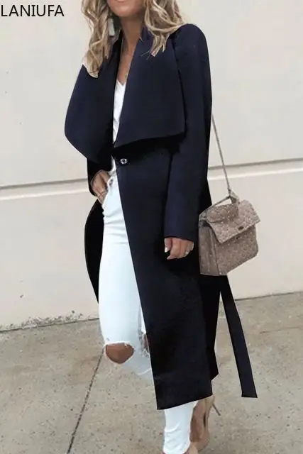 

Autumn Women Woollen Coat Long Sleeve Winter Turn-Down Collar Oversize Blazer Outwear Jacket Overcoats Loose Coat Women mujer