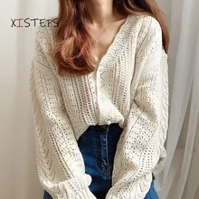

Vintage Women Hollow Out Cardigans White Green Female Knitted Sweaters 2021 Autumn Ladies Coats Knitting Tops Summer Cardigan