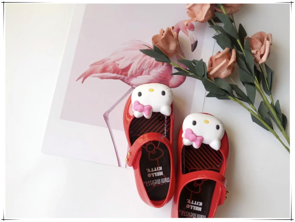 Мини Мелисса Hello kitty Принцесса прозрачная обувь девушки мода мультфильм кошка сандалии карамельного цвета милые детские малышей качество обувь SH19103