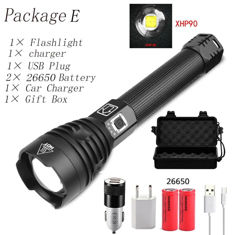 Яркий светодиодный фонарь XHP90 XHP70.2 Мощный водонепроницаемый светодиодный фонарь с аккумулятором 18650 USB Перезаряжаемый для кемпинга - Испускаемый цвет: E