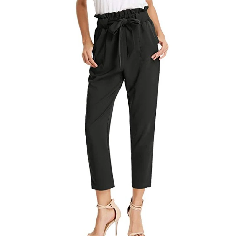 Женские укороченные брюки с высокой талией, винтажные модные штаны с карманами, однотонные брюки размера плюс, Женские рабочие брюки
