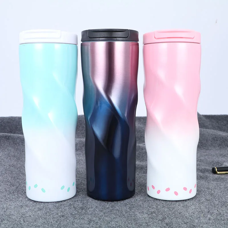 

New Style Spiral Gradient Coffee Cup Double Layer 304 Stainless Steel Insulated Cup Fashion Gift Customization Logo Water Cup