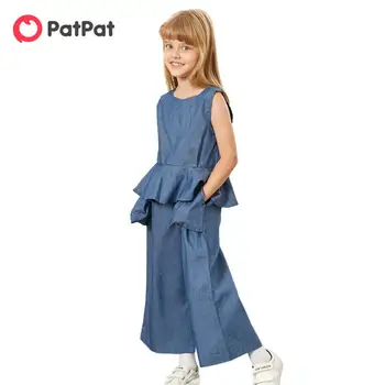 

PatPat 2020 New Summer 2-piece Fashionable Solid Ruffled Tank and Wide-leg Pants Set Kids Girl Sets Suits Short-Sleeve Clothes