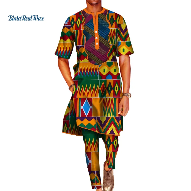 Новая мужская одежда длинный топ и брюки комплект из 2 предметов с Африканским