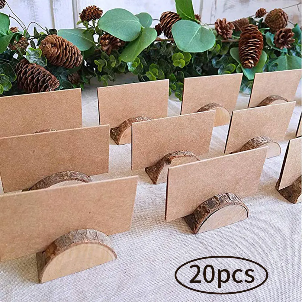 20pcs Wooden Table Holder and Folding Cardboard Place Card Holders Note Photo Picture Clip Wood Wedding Party Direction Signs
