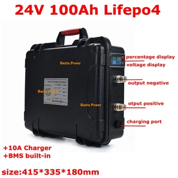 

Waterproof 24v 100Ah lifepo4 Lithium battery pack with bms for golf trolley solar panel UPS autocaravans RV campers+10A Charger