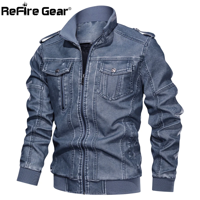 

ReFire Gear Winter Motorcycle PU Leather Jackets Men Military Pilot Bomber Tactical Jacket Male Autumn Warm Vintage Casual Coats