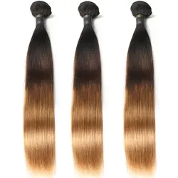 С эффектом деграде (переход от темного к светлому), прямые волосы в пучках, T1B/4/30 коричневый Мёд блондинка 100% пряди человеческих волос для