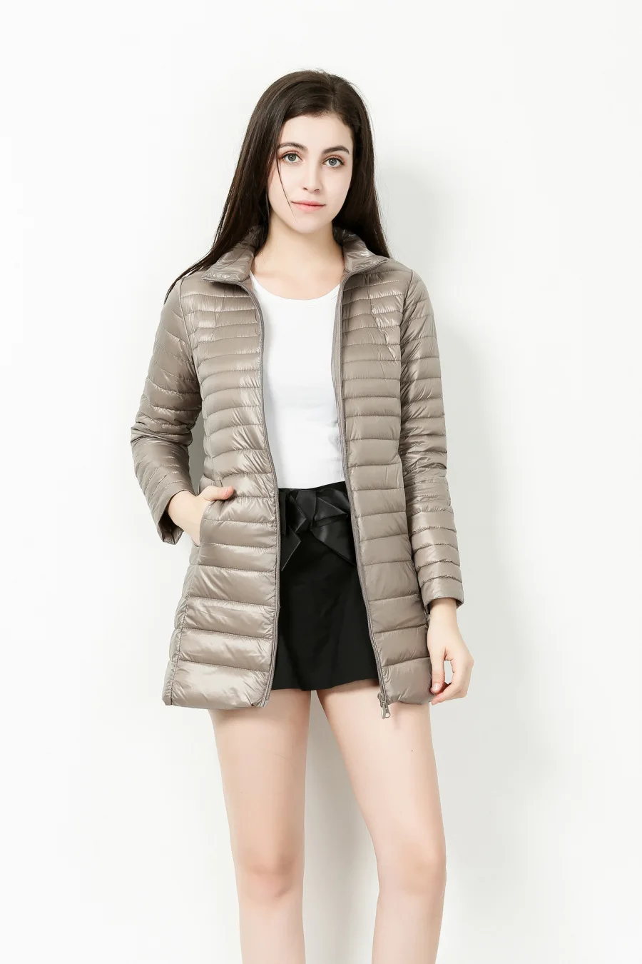New Style Winter Mid-length Thin down Jacket Women's Stand Collar Slim Fit 7XL Plus-sized Coat Duck down