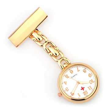 

Luxury Brand Gold/Silver Stainless Steel Nurses Fob Watch Clip-on Hanging Brooch Round Quartz Pocket Watch Men Women Clock