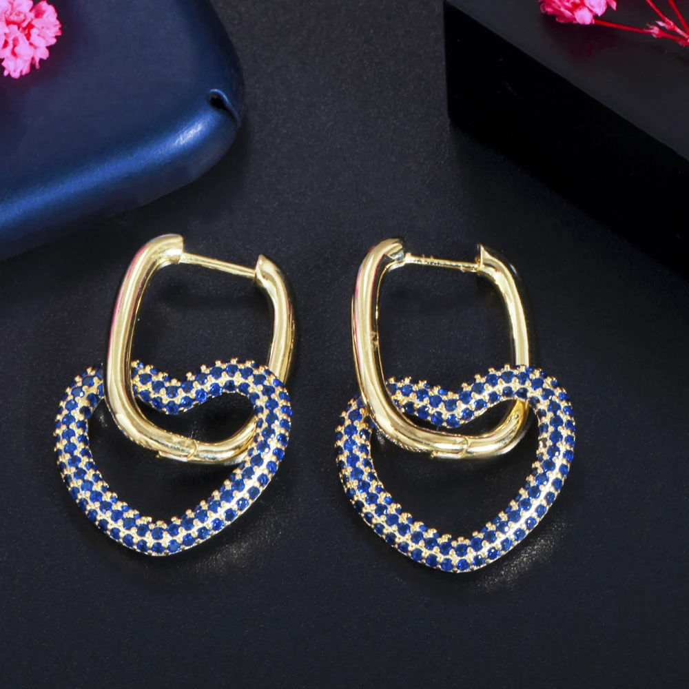 ThreeGraces 1 Pair Fashion Gold Color Multicolor Cubic Zirconia Dangling Love Heart Shape Hoop Earring Women Chic Jewelry ER564 ThreeGraces 1 Pair Fashion Gold Color Multicolor Cubic Zirconia Dangling Love Heart Shape Hoop Earring Women Chic Jewelry ER564