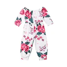 Комбинезон для маленьких девочек; свободный удобный комбинезон с цветочным принтом и длинными рукавами; повседневная детская одежда для девочек