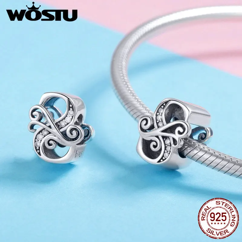 WOSTU, 925 пробы, серебро A-Z, 26 букв, ослепительные бусины, подходят к оригинальному браслету, подвеска, браслет для женщин, ювелирные изделия CTC030