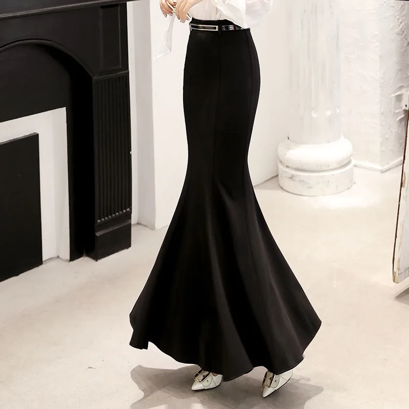 

Bag Hip Skirt Women New French High Waist Vintage Style Polyester Skirt Long Black Trumpet Mermaid Skirt