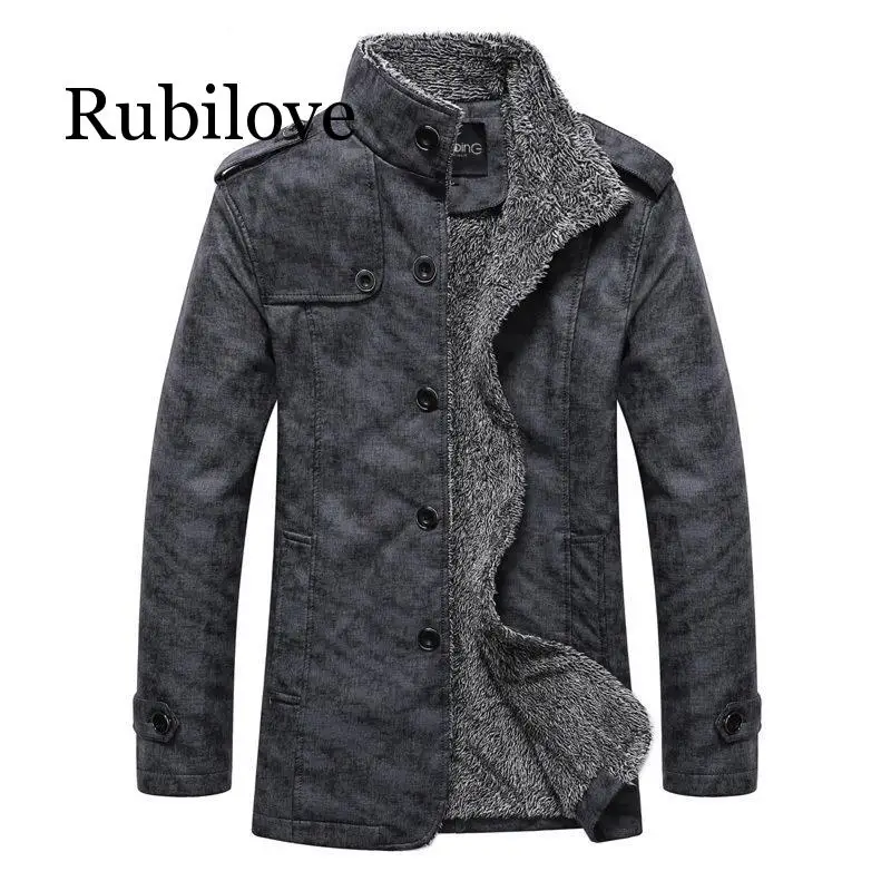 

Rubilove 2019 New Leather Jacket Men Winter Thick Wool PU Leather Coat Men Casual Thermal Stand Collar Faux Leather Coat Warm Ja