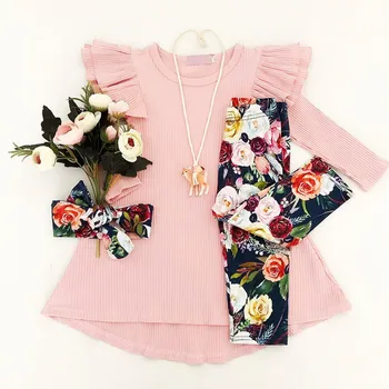 

Toddler Kids Baby Girl Dress T shirt Tops Floral Pants Headband Outfits Set halloween vetement enfant garcon girl toddler cloth