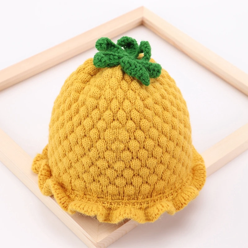 yellow Ананас шляпа в году новая детская зимняя шапка детская шляпа из шерсти девочка принцесса шапочка шапка для новорожденного шапка теплая шапка фрукты бини - Цвет: yellow