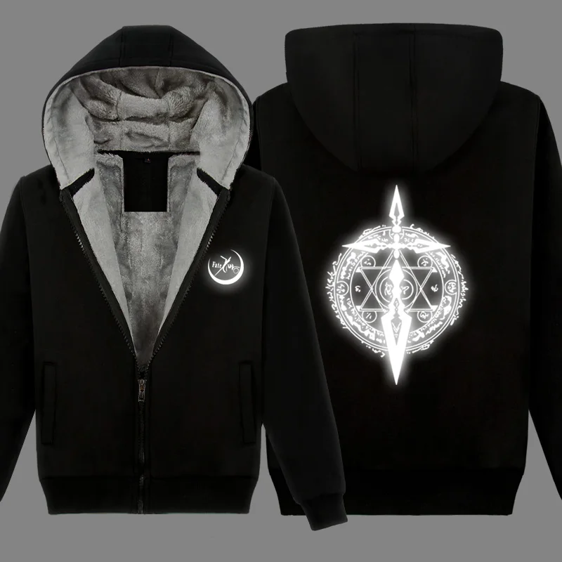 Black Reflective A Аниме Fate/Zero saber мужская светящаяся Толстовка Осень Зима Свободный плюс бархат утолщенный спортивный свитер Студенческая верхняя одежда Аниме Periphera - Цвет: Black Reflective A
