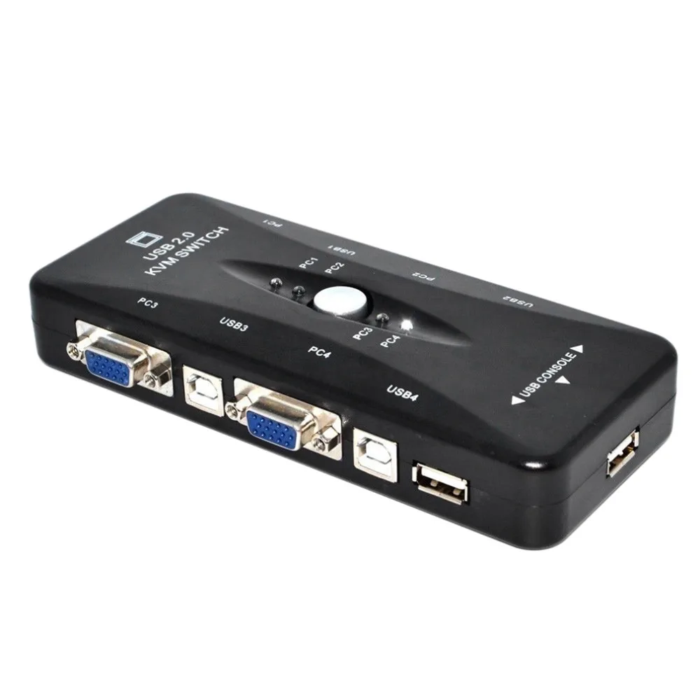 Новый USB 2 0 KVM 4 Порты и разъёмы SVGA VGA клавиатура Мышь распределительной коробки