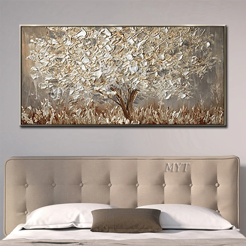 Billig Neue Handgemachte Große Moderne Leinwand Kunst Ölgemälde Messer Goldene Baum Gemälde Für Home Wohnzimmer Hotel Dekor Wand Kunst bild