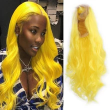 RONGDUOYI длинные термостойкие синтетические волосы на кружеве Парик желтого волокна косплей парики для женщин средняя часть тела волна кружева парик