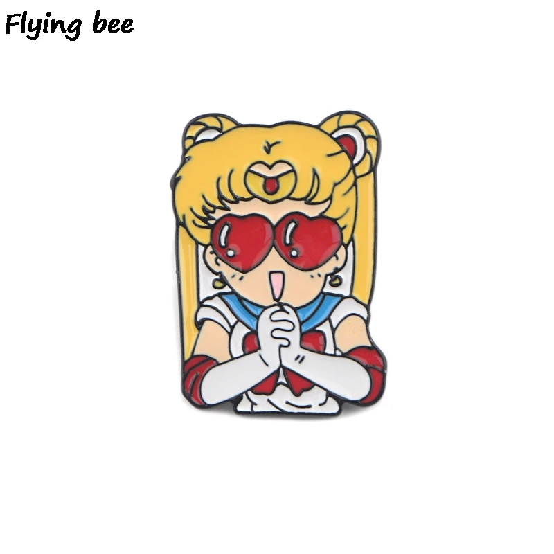 Flyingbee Сейлор Мун Девушки Эмаль Булавка брошка мультфильм коллекция металлическая брошь значок для женщин мужчин Ювелирные изделия Подарки X0413