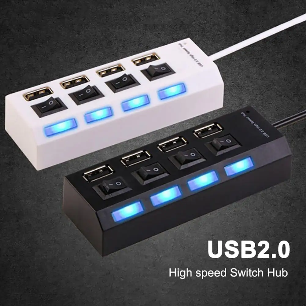Adaptador de concentrador de interruptor de encendido/apagado, USB 2,0 de alta velocidad de 4 puertos para ordenador portátil