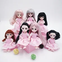 Mini BJD 16 CM Doll 13 Movable Joint Fashion Dress Up Cute Pink Skirt Suit Clothes Accessories Long Wig Nude Girl Exquisite Gift