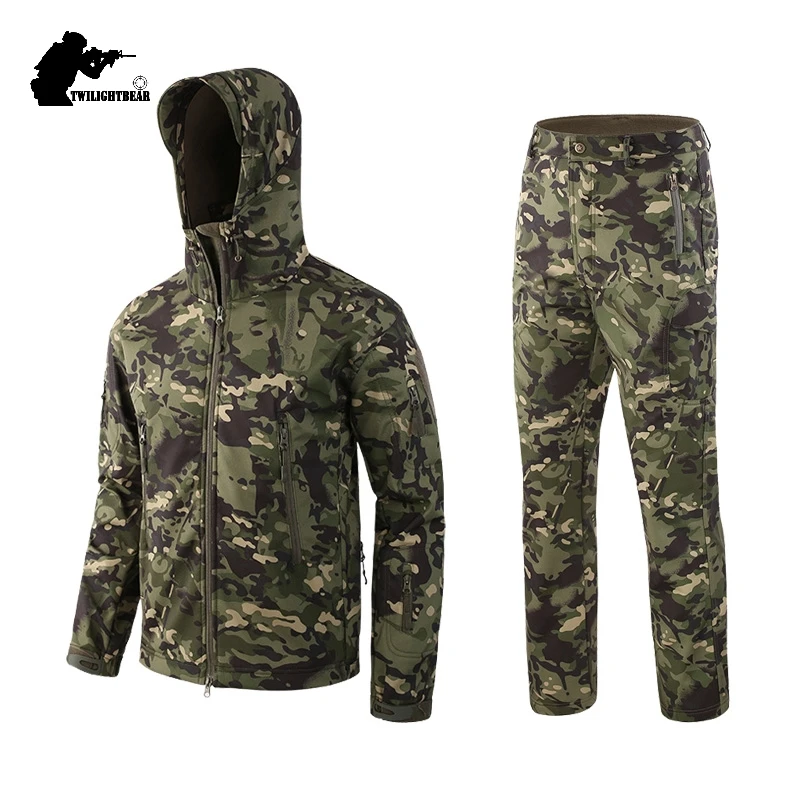 Военный TAD камуфляж Акула кожа мягкая оболочка тактические костюмы зима осень водонепроницаемый флис боевое снаряжение мужская одежда костюм BF051