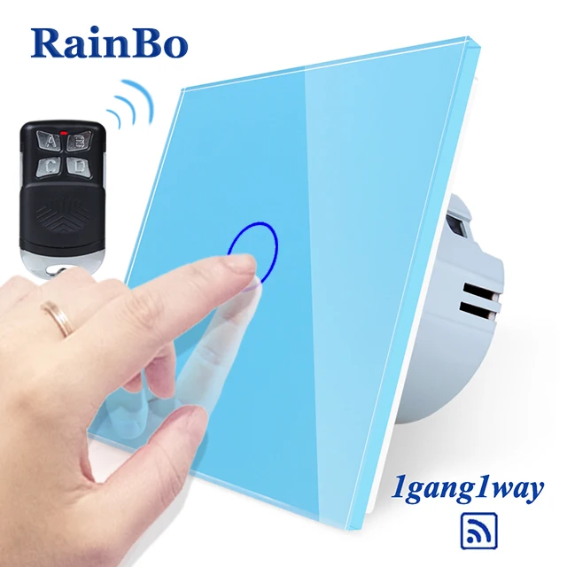 Rainbo Кристалл Стекло Панель настенный выключатель ЕС сенсорный выключатель Экран настенный выключатель света 1Gang1Way 110~ 250 В LED лампа A1913CW/BR01 - Цвет: Blue