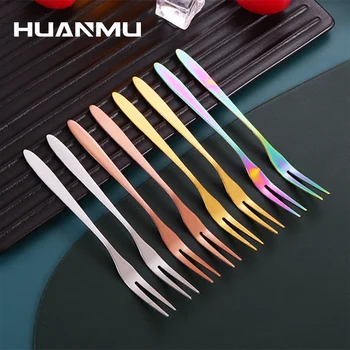 

Stainless Steel Fruit Fork Colourful Snack Cake Dessert Salad Forks Party Cafeteria Cutlery Kitchen Tool вилка столовые приборы