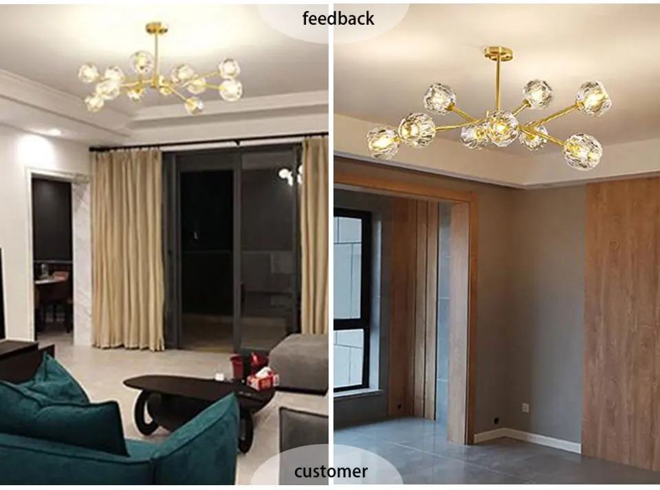 Post modern light luxury all copper living room chandelier simple crystal light dining room bedroom atmospheric molecular light