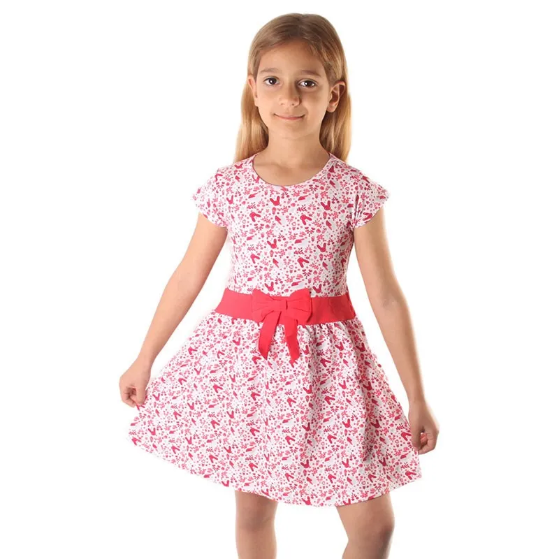 Платье из 100% хлопка с бантом коротким рукавом | Детская одежда и обувь