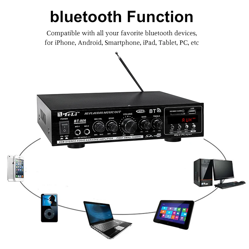 1200 Вт Hifi автомобильные домашние усилители аудио bluetooth усилитель домашний кинотеатр звуковая система с пультом дистанционного управления Поддержка FM USB SD карта