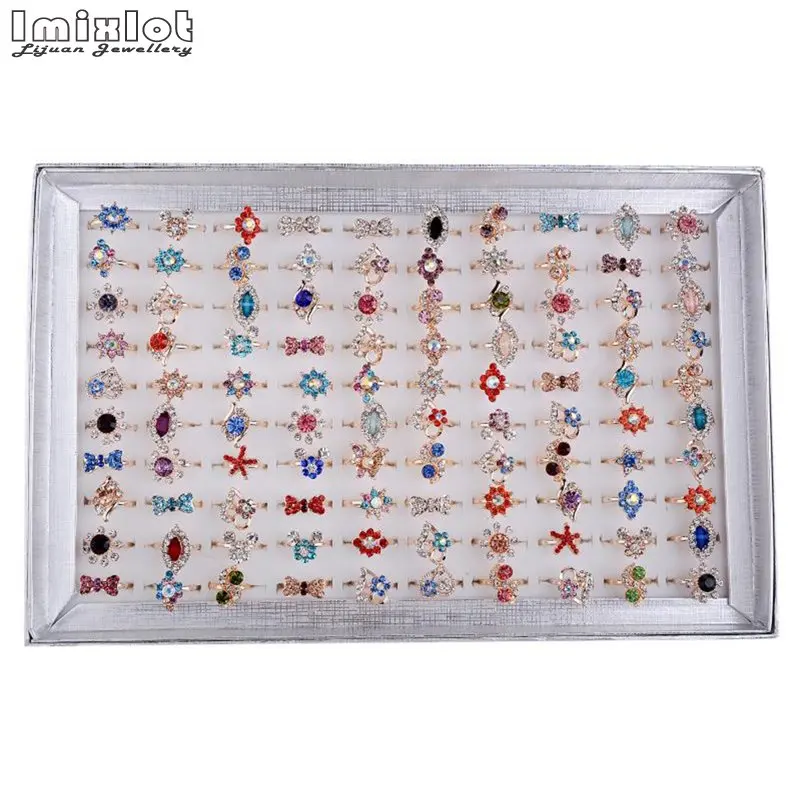 Finger Rings Fashion Rings Crystal Rings Stone Rings 10Pcs Mixed Style Bow Flower Shape Jewelry for Women Girls