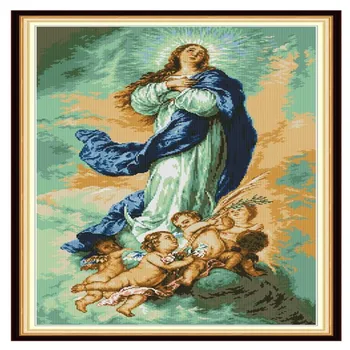 

The Virgin with Angels Cross Stitch Patterns Printed Canvas DIY Needlework Embroidery Kit 14CT 11CT Count Aida Fabric DMC Floss